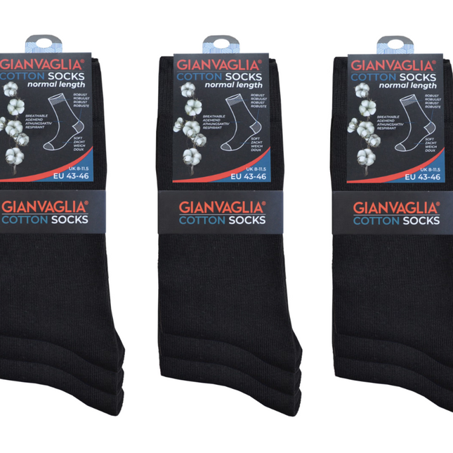 9 x Gianvaglia bomuldsstrømper i luksus kvalitet, herrer - sort
