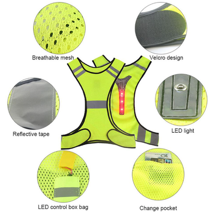 Løbevest m. LED-lys bagpå
